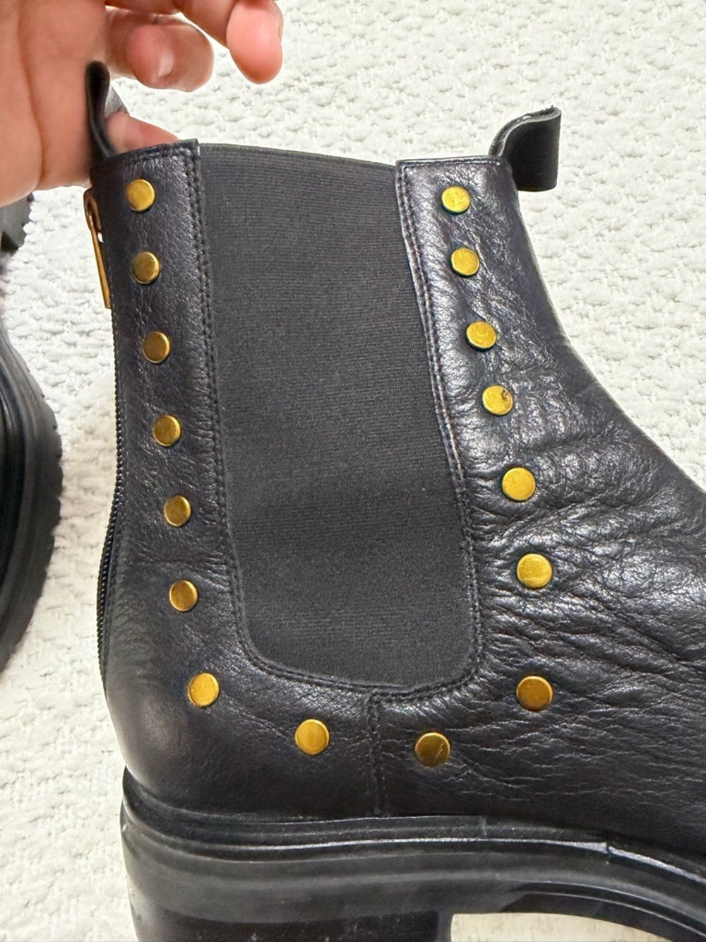 Silent D Ample Leather Chelsea Boot Black Gold Toned Studs Women’s Size 41 - Picture 6 of 12